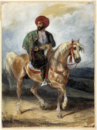 Den turkiske ryttaren, ca 1834 (gouache och akvarell på papper) av Ferdinand Victor Eugene Delacroix