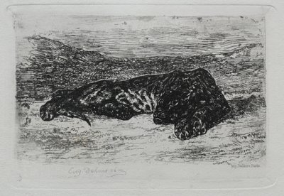 Tiger som ligger i öknen. av Ferdinand Victor Eugene Delacroix