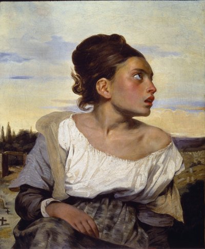 Ung föräldralös på kyrkogården - olja på duk av Ferdinand Victor Eugene Delacroix