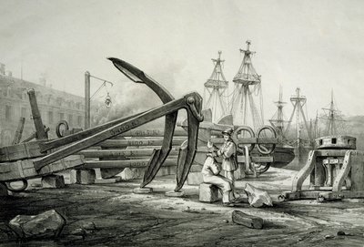 Ankare vid sjöfartsvarvet, av Ferdinand Perrot, litografi av Ferdinand Victor Perrot