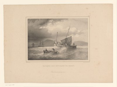 Strandad brigg mellan de höga vågorna Brick a la cote (titel på objekt) Naval Studies av Ferdinand Victor Perrot (serietitel) av Ferdinand Victor Perrot