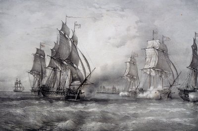 Paul Jones attackerade den brittiska flottan under kommando av Pearson och anlände från Östersjön av Ferdinand Victor Perrot