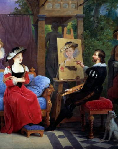 Rubens medan han målade stråhatten i sin ateljé, detalj av 2581014 av Ferdinand de Braekeleer