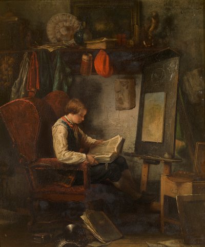 Ung konstnär i en studio (olja på panel) av Ferdinand de Braekeleer