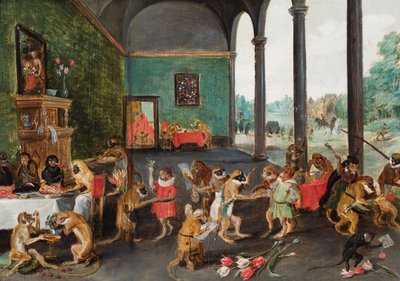 En apas festmåltid (olja på pannå) av Ferdinand van Kessel
