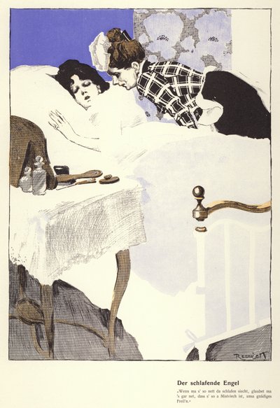 Den sovande ängeln (färg litho) av Ferdinand von Reznicek