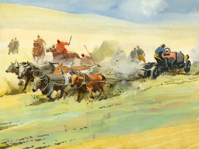 Ten thousand mile motor race (gouache på papper) av Ferdinando Tacconi