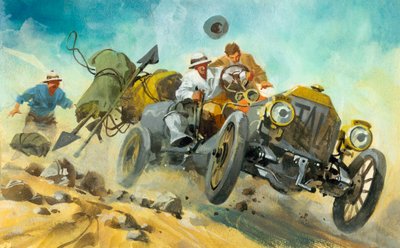 Ten thousand mile motor race (gouache på papper) av Ferdinando Tacconi
