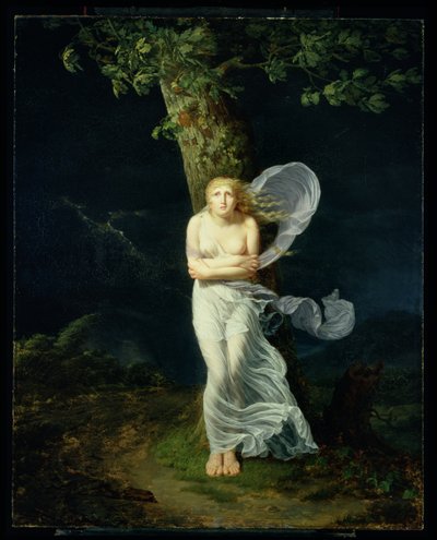 Ung kvinna övertagen av en storm, 1799 av Fereol Bonnemaison