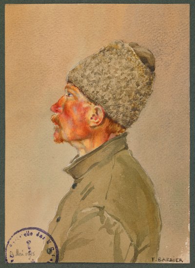 En rysk soldat lyssnar på mässa, Gustrow av Fernand Barbier