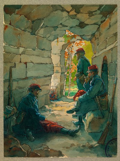 Infanterisoldater i vila, Route de Vailly av Fernand Barbier