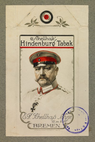Porträtt av Hindenbourg på ett tobakspaket av Fernand Barbier