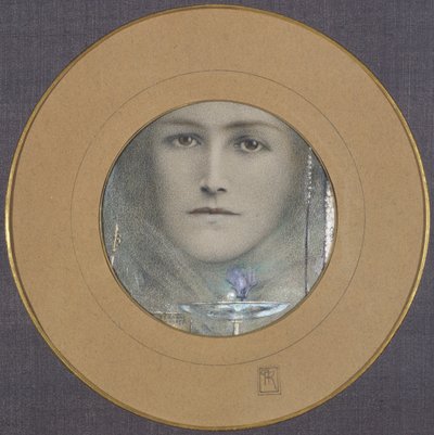 Bruna ögon och en blå blomma av Fernand Khnopff