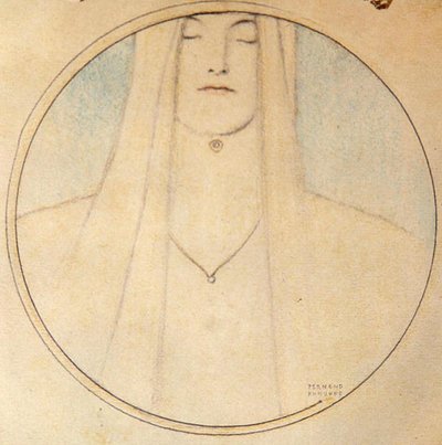 Head of a Woman (pastell på papper) av Fernand Khnopff