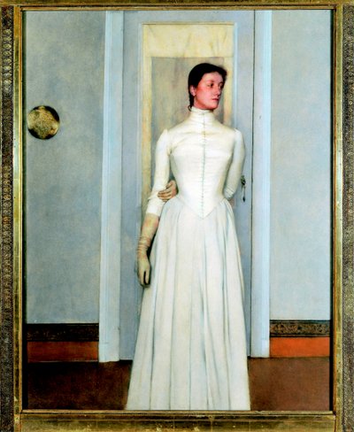 ""Porträtt av Marguerite Khnopff"" konstnärens syster - Målning av Fernand Khnopff (1858-1921) av Fernand Khnopff