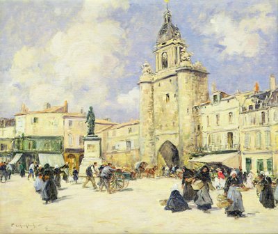 Stadstorget i La Rochelle (olja på duk) av Fernand Legout Gerard