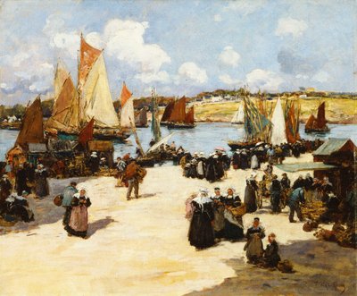 En livlig hamnplats, av Fernand Legout Gerard