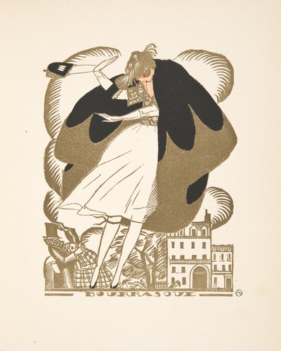 Bourrasque, från en samling modeplattor, 1920 (pochoirtryck) av Fernand Siméon