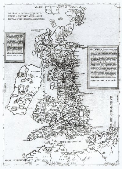 Storbritanniens ø, som indeholder kongerigerne England og Skotland, der støder op til Irland, indgraveret af Paulo Forlani, 1562 (kobberstik) swed av Fernando Bertelli