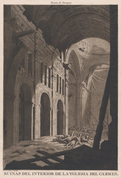 Utsikt över ruinerna av det inre av kyrkan Nuestra Senora del Carmen i Saragos..., 1808-14 av Fernando Brambila