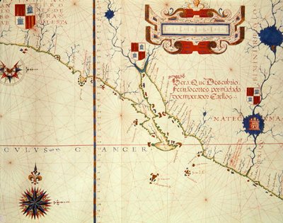 Fol.15 Karta över Mexiko och nedre Kalifornien, från en atlas, 1571 av Fernao Vaz Dourado