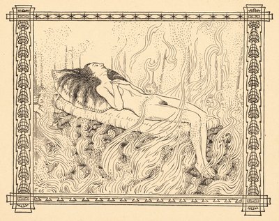 Brännoffer, tallrik 4, från portföljen "Signs of Life", pub. 1908 i Berlin av Fritz Heyder Verlag av Fidus