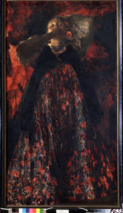 A Girl (A Girl). En bondkvinna i traditionell dräkt. Målning av Filipp Andreevich Maliavin (Maliavine) (eller Andreyevich Malyavin) (1869-1940), olja på duk av Filipp Andreevich Maliavin