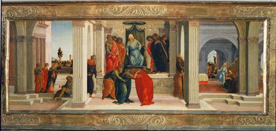 Tre scener ur Esters liv: Mordechai beklagar judarnas öde ... av Filippino (attr.to) Lippi