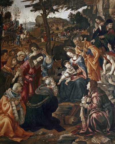 Tillbedjan av Magi - Altartavla i San Donato (olja på panel av Filippino Lippi