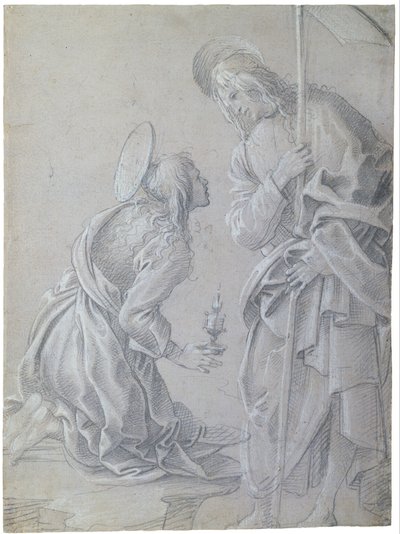 Knäböjande Heliga Maria Magdalena och stående Kristus av Filippino Lippi