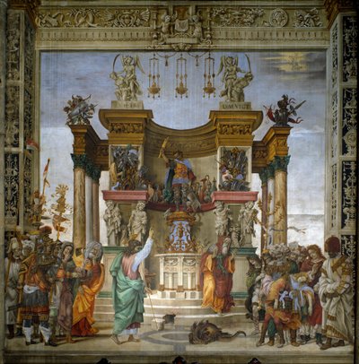 Saint Philip exorciserar draken från Hierapolistemplets fresco av filippinska Lippi (1457-1504) 1487-1502 Strozzi-kapellet, Santa Maria Novella, Florens - St. Philip driver draken från Hierapolistemplet, av filippinska Lippi (1457-1504) ) .... Färsk av Filippino Lippi