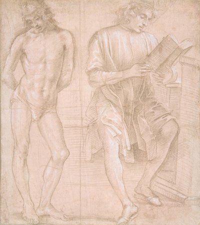 Stående ungdom med händerna bakom ryggen och en sittande ungdom som läser recto..., 145758-1504. av Filippino Lippi