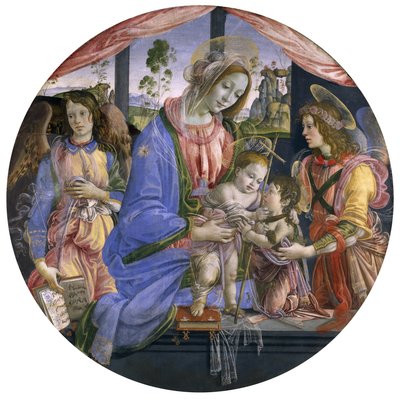 Madonnan och barnet med spädbarnet St. John och två änglar, mitten av 1480-talet (tempera på panel) av Filippino Lippi