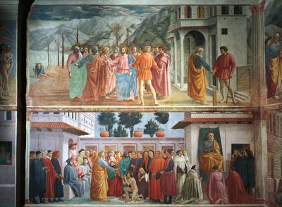 Hyllningspengarna, av Tommaso Masaccio, The Raising of the Son of Theophilus and Saint Peter tronen, av Tommaso Masaccio och Filippo Lippi, fresker av Filippino Lippi