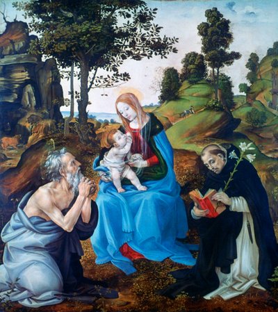 Jungfrun och barnet med de heliga Jerome och Dominicus, c1485 av Filippino Lippi