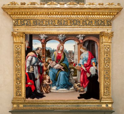 Jungfru med barn och den helige Johannes Döparen, den helige Martin och den heliga Katarina av Alexandria. Nerli altartavla (tempera på panel av Filippino Lippi