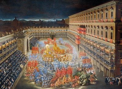 Firande på Palazzo Barberini för att hedra drottning Christine av Sveriges ankomst till Rom 1656, målning av Filippo Lauri (1623-1694) och Filippo Gagliardi (1606-1659), Detalj av Filippo and Gagliardi Filippo Lauri