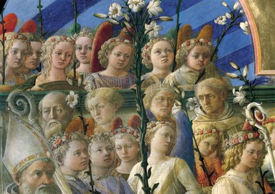 Coronation Maringhi eller Coronation of Virgin av Filippo Lippi (cirka 1406-1469), tempera på trä, 200x287 cm, Detalj av Filippo Lippi