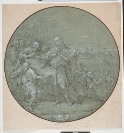 Cosimo III befäster hamnen i Livorno. Ritad mall för silverplåt, en av de så kallade "piatti di S. Giovanni" av Filippo Luzi