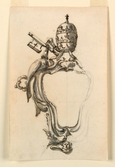 Ritning, En påvlig vapenbricka, 1740-70 av Filippo Marchionni
