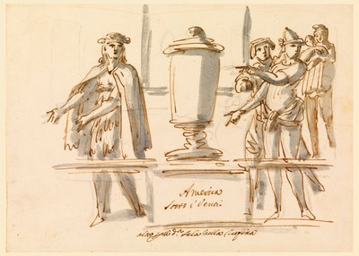 Teckning, Allegori över Amerika, Dekoration till kardinal Falconieris salong i Frascati, 1700-1900-tal av Filippo Marchionni
