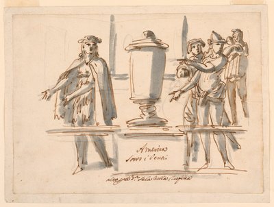 Teckning, Allegori över Amerika, Dekoration till kardinal Falconieris salong i Frascati, 1700-1900-tal av Filippo Marchionni