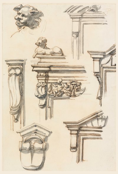 Teckning, Arkitekturstudier, 1750-75 av Filippo Marchionni