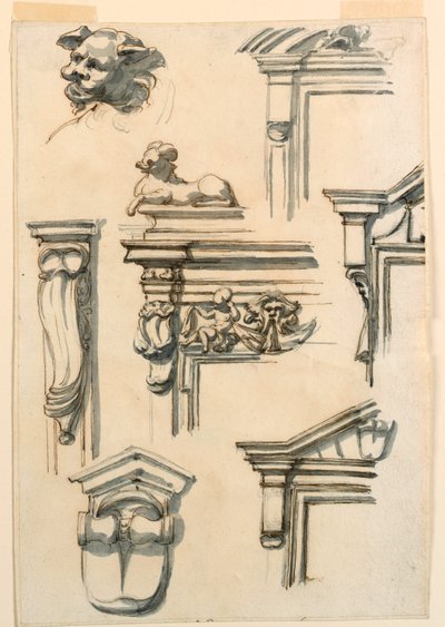 Teckning, Arkitekturstudier, 1750-75 av Filippo Marchionni