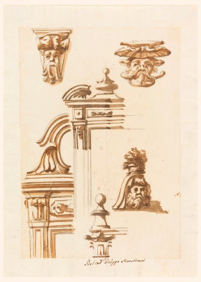 Teckning, Arkitekturstudier, 1750-90 av Filippo Marchionni