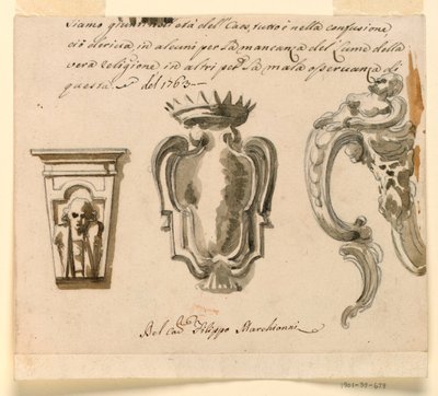 Ritning, Förslag till konsol och nyckelskylt, 1763 av Filippo Marchionni