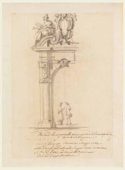 Ritning, Förslag till en port, för mottagandet av påven Pius VI som återvände från Tyskland, i Ancona, maj 1782 av Filippo Marchionni