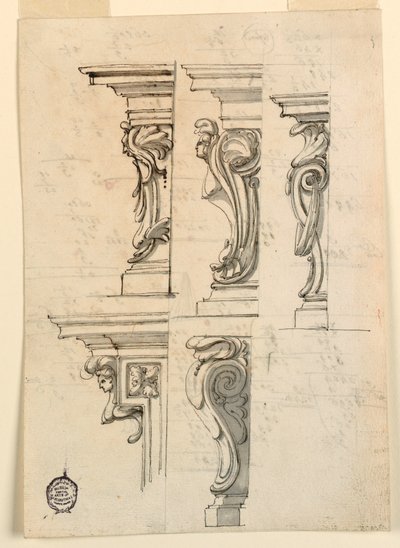 Teckning, Fem hörnmotiv, ca 1750 av Filippo Marchionni