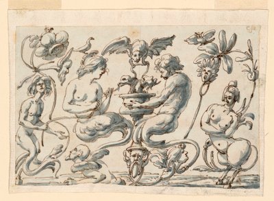Teckning, Grotesk till avlånga pannåer, 1730-50 av Filippo Marchionni