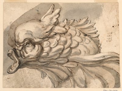 Teckning, Huvud av en delfin, ca 1775 av Filippo Marchionni